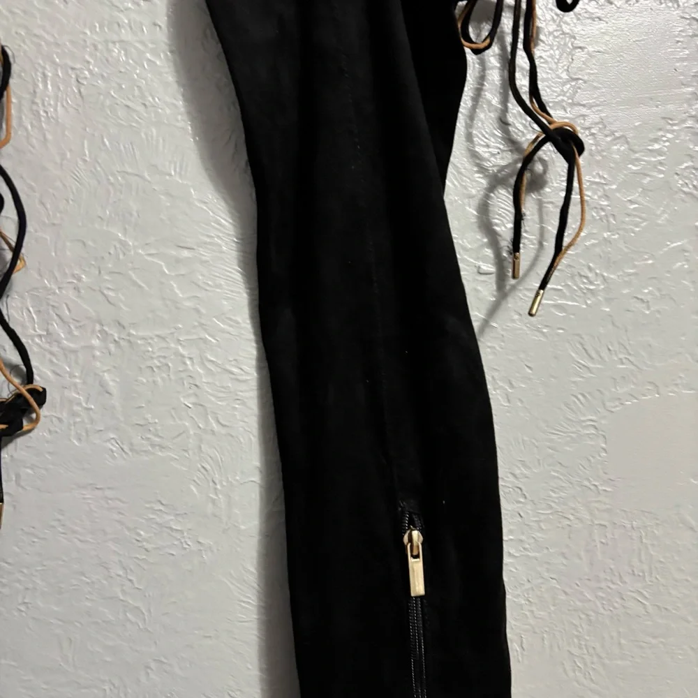 BAMBOO Black Over-the-Knee Boots with Lace Detail
